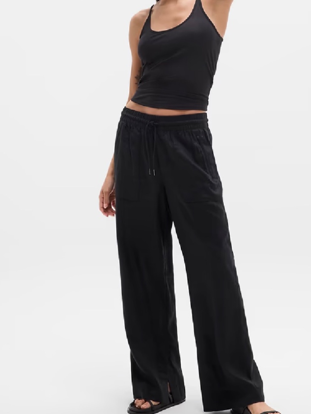 Athleta Retreat Linen High Rise Wide Leg Pant - Medium Petite (black)